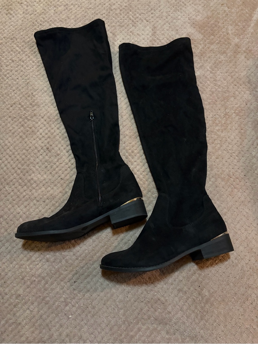 Worthington Black Suede Over-the-Knee Boots with Gold Trim